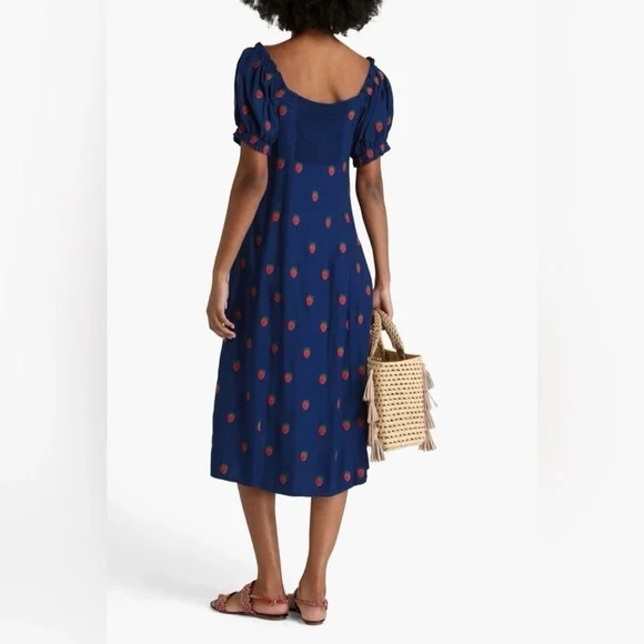 UPDATED! FARM Rio Navy and Red Midi Strawberry Dress - Picture 3 of 11